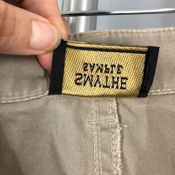 Sz S (4/6)- Smythe Tan Straight Leg Hight Rise Chino Khaki Trouser Pants‎ - Picture 12 of 15